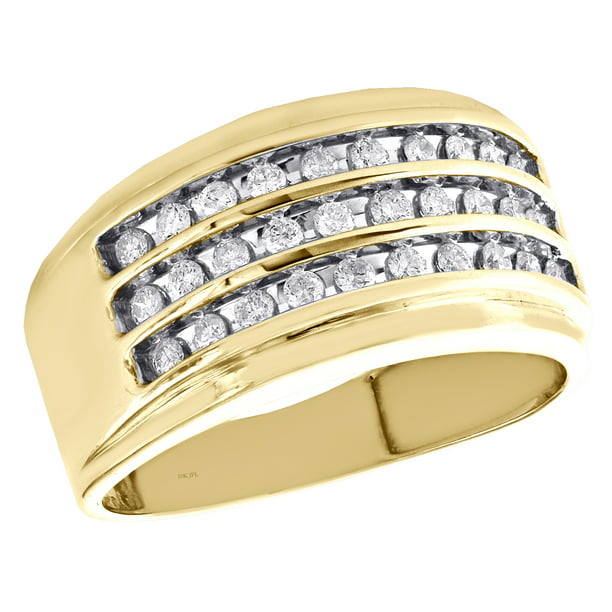 MENS DIAMONDS WEDDING BAND 8mm 10k Yellow GOLD Anniversary Ring Round 3 Rows